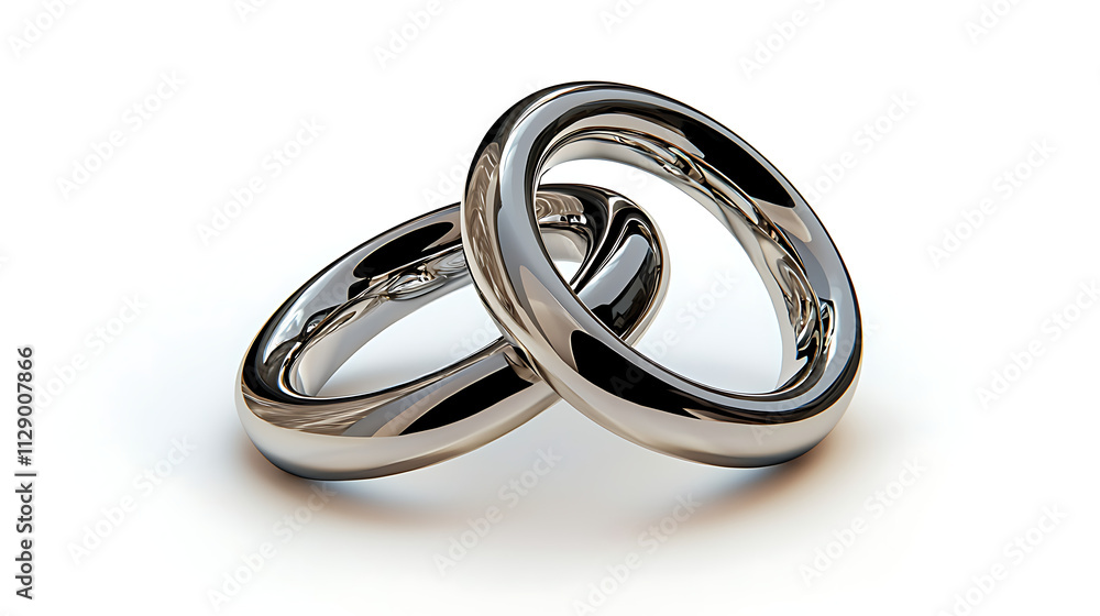Two silver wedding rings are shown on a white background Two silver wedding rings are shown on a white background