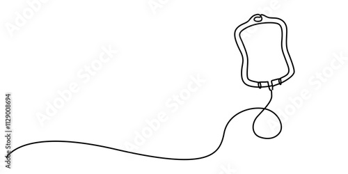 Continuous one line drawing of blood bag vector illustration, Blood Bag Continuous Line Icon, continuous line drawing of blood bag.one line drawing of medical blood transfusion bag. Single line vector