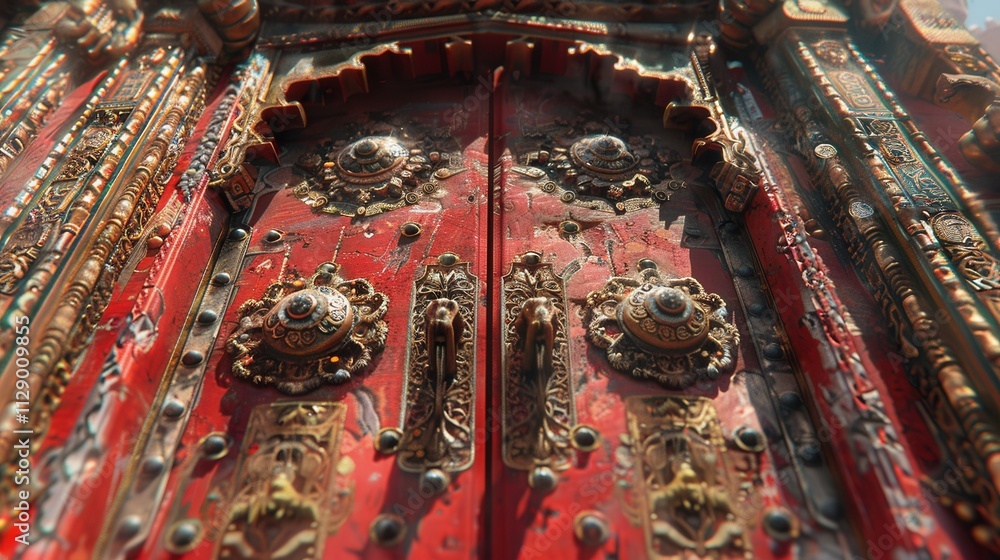 Obraz premium Ornate and Intricate Doors of an Ancient Asian Temple