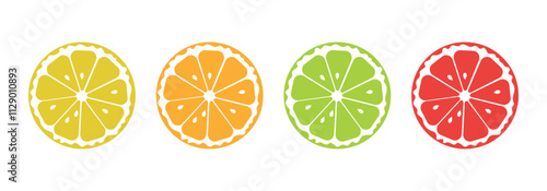 Citrus fruits set. Collection of lemon, orange, lime and grapefruit icons. Vector illustration.
