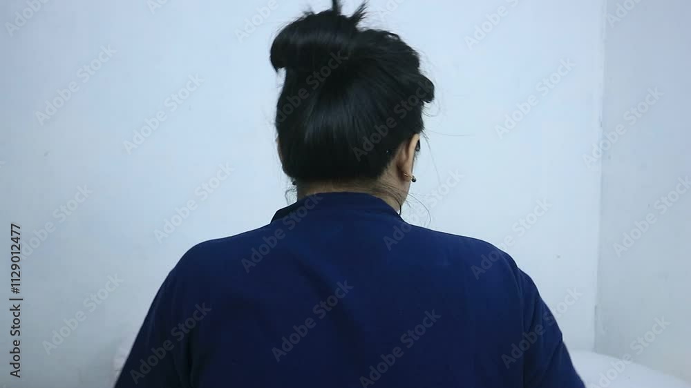 Back view woman scratching itchy back. Sensitive Skin Allergic reaction, Allergy symptoms and rash Eczema Back view woman scratching itchy back. Sensitive Skin Allergic reaction, Allergy symptoms and rash Eczema