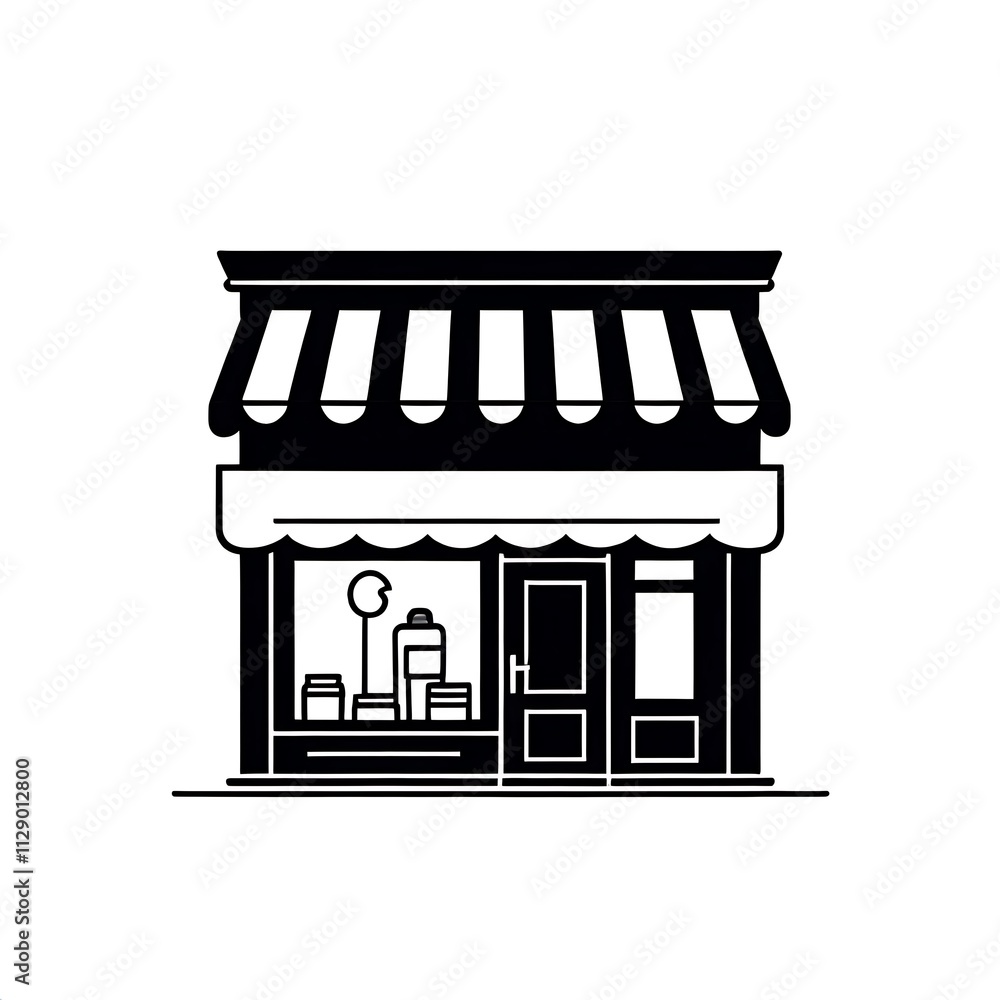 Shop Front Icon: Simple black and white illustration of a small store. Perfect for branding, websites, and marketing materials. Shop Front Icon: Simple black and white illustration of a small store. Perfect for branding, websites, and marketing materials.