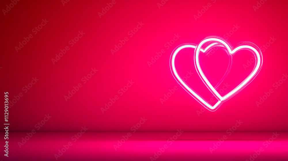 two heart , glowing neon pink and red background, two heart , glowing neon pink and red background,