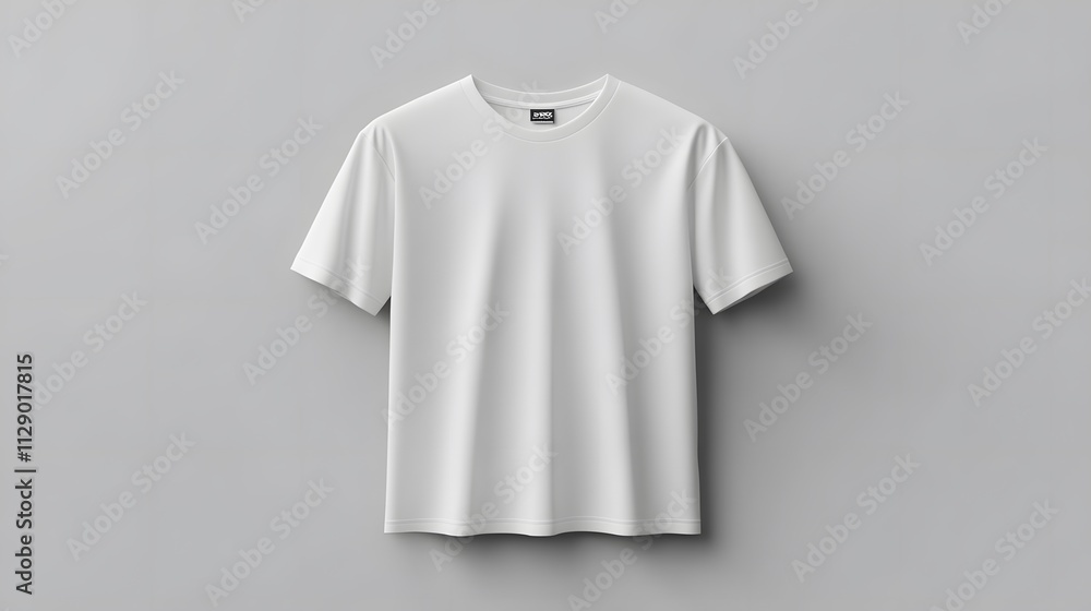 Blank mockup template of a simple T-shirt with smooth fabric textures, displayed on a minimalist plain background. Blank mockup template of a simple T-shirt with smooth fabric textures, displayed on a minimalist plain background.