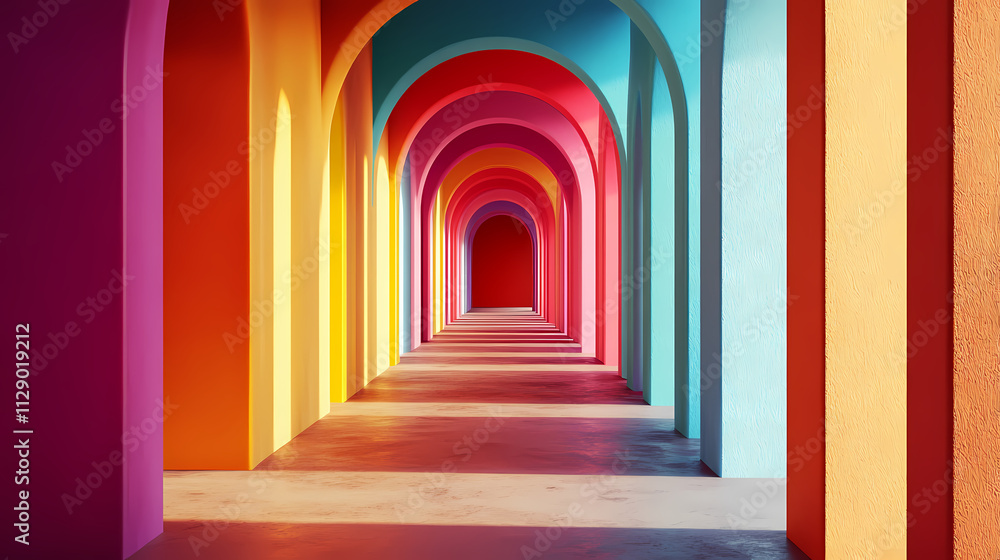 Colorful archway hallway in modern design. Echo. Illustration Colorful archway hallway in modern design. Echo. Illustration