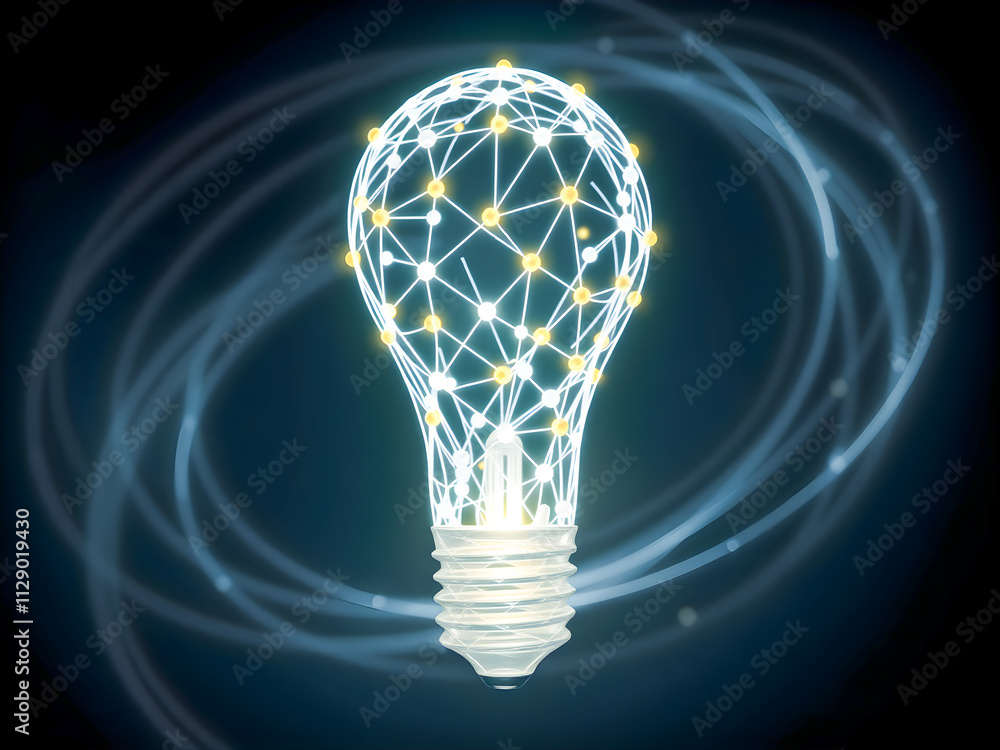 Glowing polygonal light bulb on dark background. 3D rendering Glowing polygonal light bulb on dark background. 3D rendering