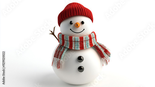 snowman with a scarf and hat isolated on white background.