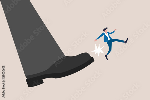 Boss kick fired employee away form office. concept of lay off or underperform, failure or mistake