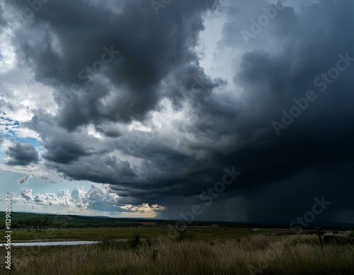 The dark sky with heavy clouds converging and a violent storm before the rain.Bad or moody