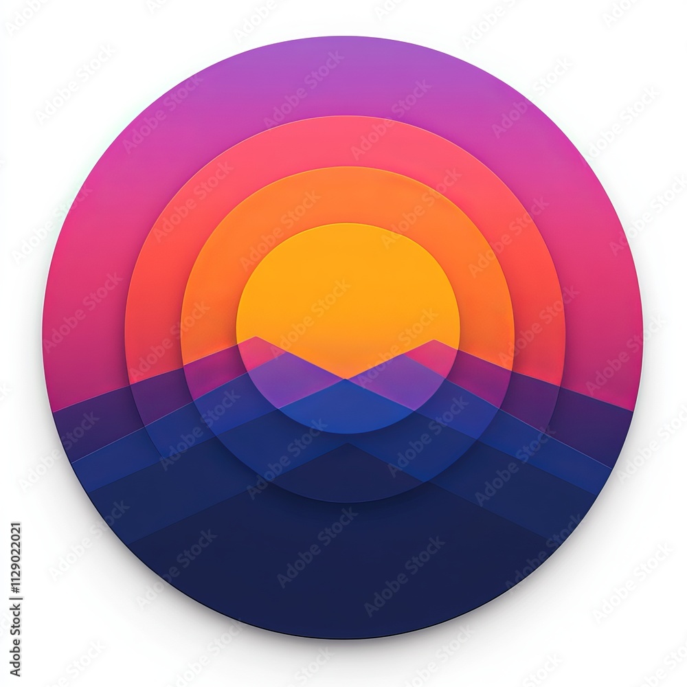 Obraz premium Colorful Sunset Mountains Circle Design