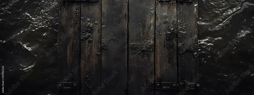 Dark brown wooden planks, gloomy and moody, top-down view Dark brown wooden planks, gloomy and moody, top-down view
