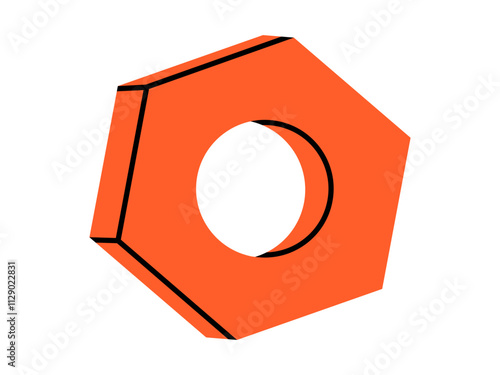 Hand drawn cute cartoon illustration of female screw. Flat vector repair hexagon tool part in doodle style. Support service nut hardware icon. Settings or fix problem. Find solution. Isolated.