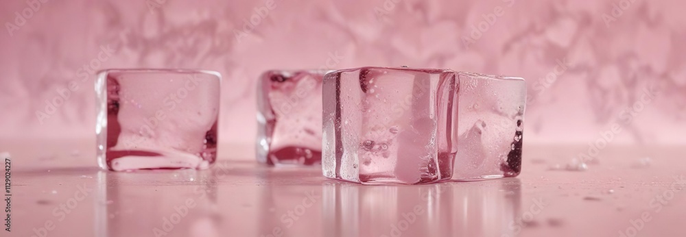 Soft pink background with ice cubes over a wet glass, abstract background, serene Soft pink background with ice cubes over a wet glass, abstract background, serene