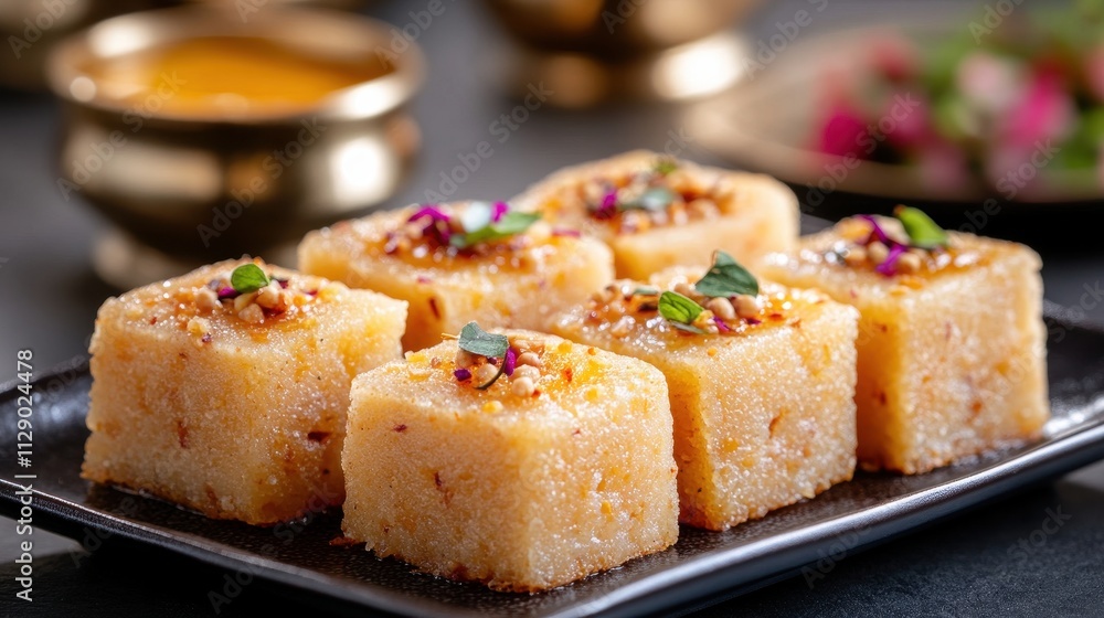 Savory Steamed Dhokla Cake from Gujarat with Elegant Presentation Savory Steamed Dhokla Cake from Gujarat with Elegant Presentation