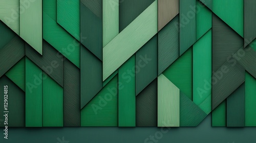 Abstract Green Geometric Background with Textured Panels and Patterns