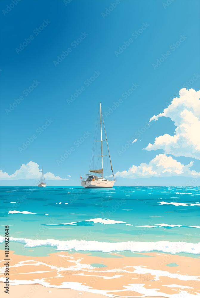Obraz premium Lonely Yacht on Clear Sea