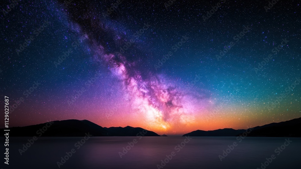 Stunning Night Sky Display with Milky Way Over Serene Horizon