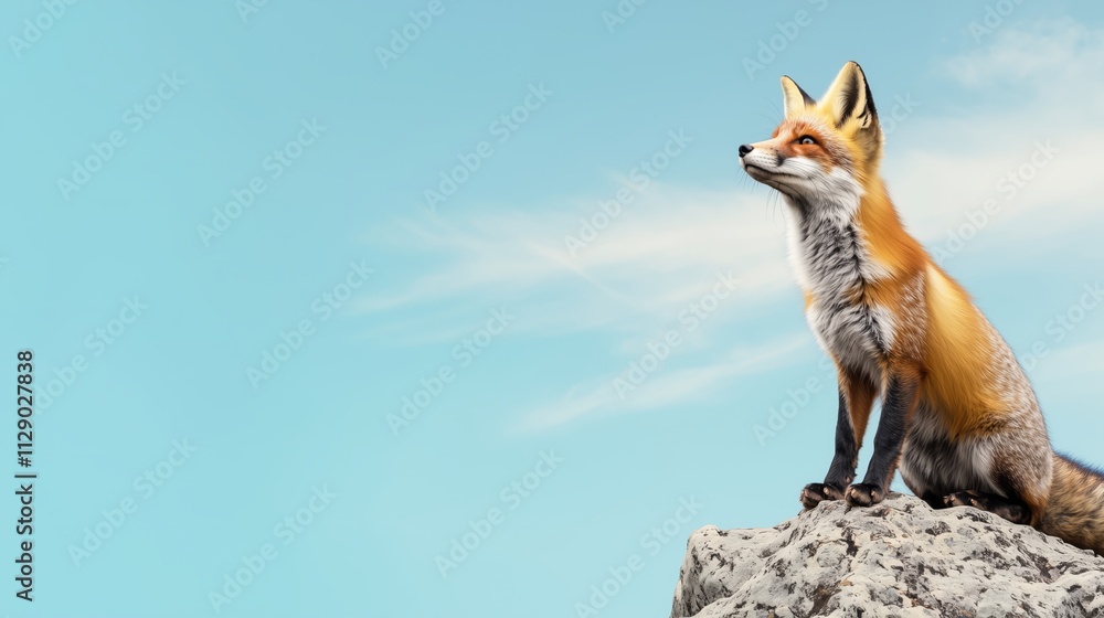 Fototapeta premium Majestic Red Fox Gazing into the Distance on a Rocky Outcrop
