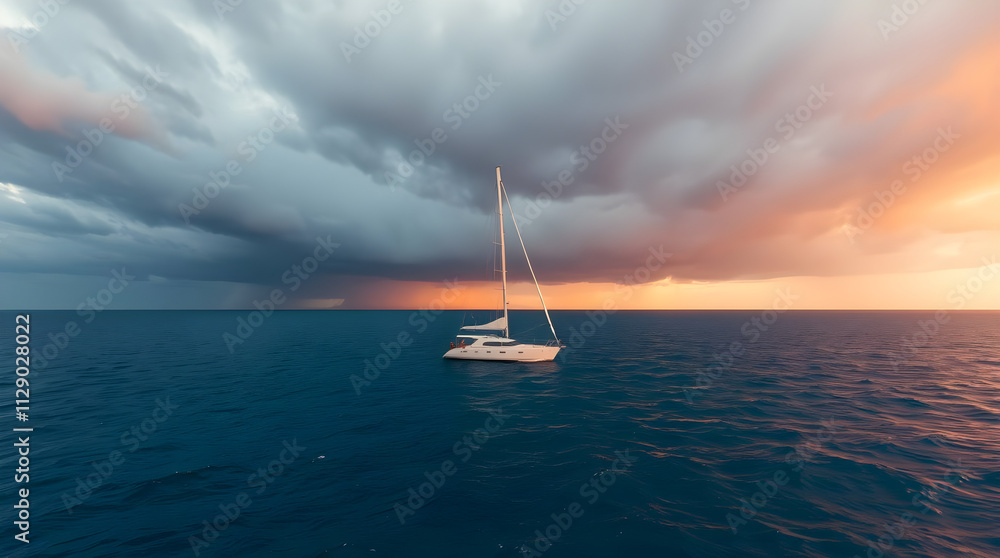 Fototapeta premium Lonely Yacht on Clear Sea