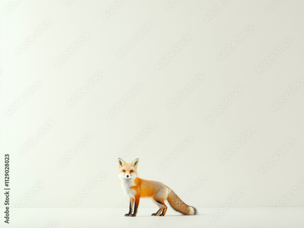 Fototapeta premium A stunning fox with vibrant fur and an intense gaze captivates against a pure white background, highlighting its natural beauty and creating a striking visual contrast that engages the viewer.