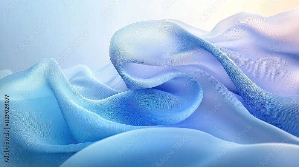 Fototapeta premium Abstract Blue Silk Waves: A Serene and Dreamlike Textile Art