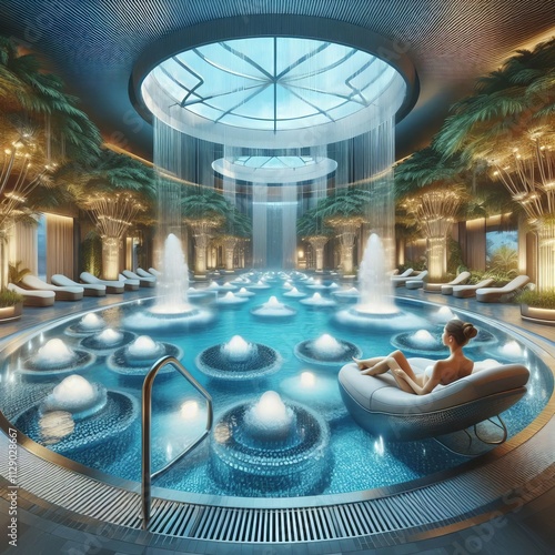 A spa pool equipped with bubble massage jets that provide a gent photo