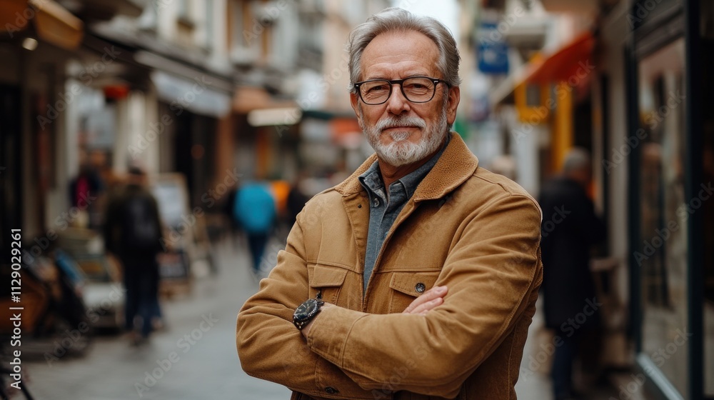 Obraz premium Confident Senior Man in City Street