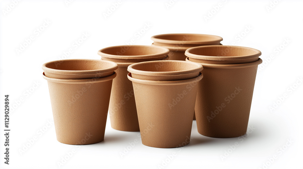 Pack of biodegradable plant pots, isolated in white background Pack of biodegradable plant pots, isolated in white background