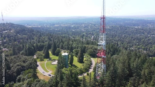 Aerial landscape of Council Crest Park view Portland nature view on sunny summer day in Oregon photo