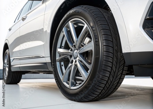 High-Quality Isolated Vehicle Tire with Alloy Wheel Rim on a Clean Background for Automotive and Tire Industry Use