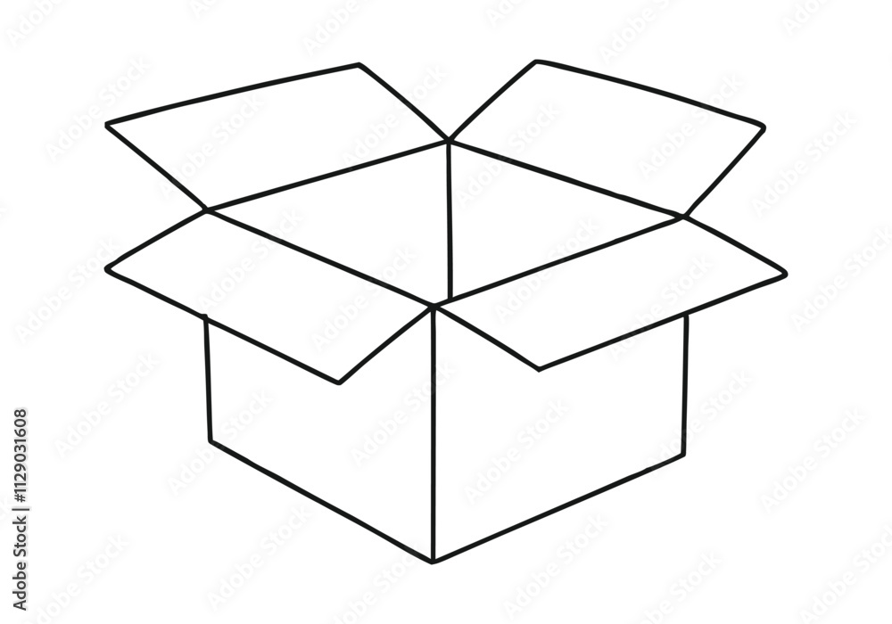 Continuous One-Line Drawing of an Open Box - Minimalist Geometric Art Continuous One-Line Drawing of an Open Box - Minimalist Geometric Art