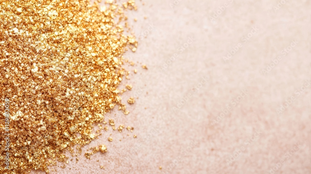 Shimmering Gold Glitter Pile on Light Background for Decoration Use Shimmering Gold Glitter Pile on Light Background for Decoration Use