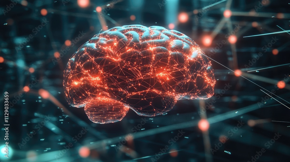 Human brain showing Intelligent thinking processing through the concept of a neural network Human brain showing Intelligent thinking processing through the concept of a neural network