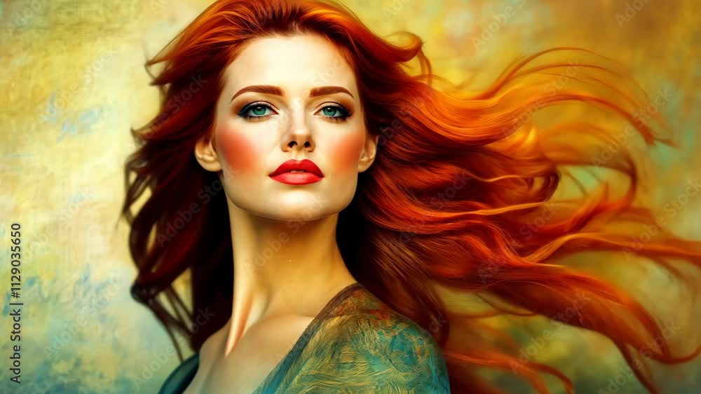Redhead model showcasing her flowing hair in a vibrant setting Redhead model showcasing her flowing hair in a vibrant setting