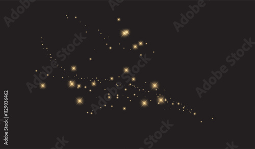 glowing gold sparkle effect with falling stardust and shimmer—perfect for magical Christmas scenes, fairy-style vector backgrounds, or festive transparent overlays.