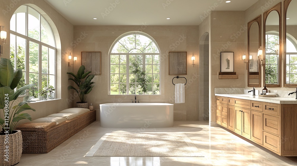 Bright Contemporary Bathroom with Arched Windows Bright Contemporary Bathroom with Arched Windows