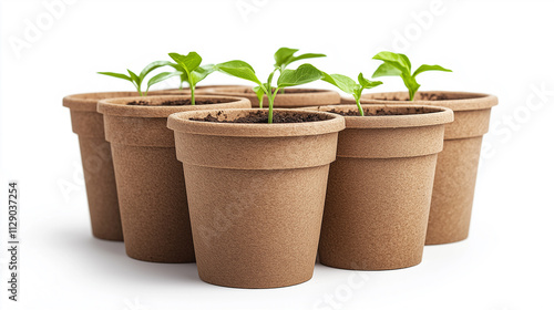 Pack of biodegradable plant pots, isolated in white background