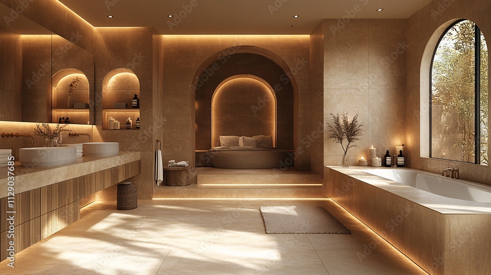 Modern Floating Wooden Bathroom Design with Soft Lighting Modern Floating Wooden Bathroom Design with Soft Lighting