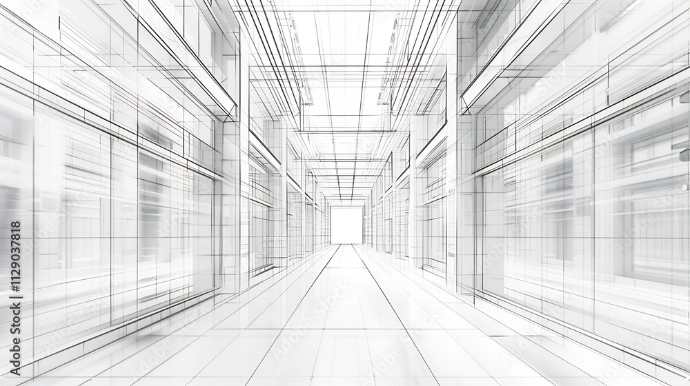 Architectural Wireframe Corridor: A Modern Design Visualization Architectural Wireframe Corridor: A Modern Design Visualization