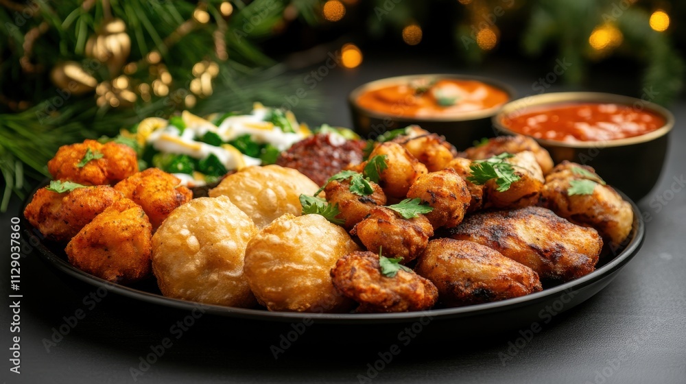 Elegant Platter of Pakora with Vegetables and Meat Options Elegant Platter of Pakora with Vegetables and Meat Options