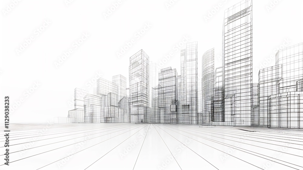 Wireframe Cityscape: Architectural Design Visualization Wireframe Cityscape: Architectural Design Visualization