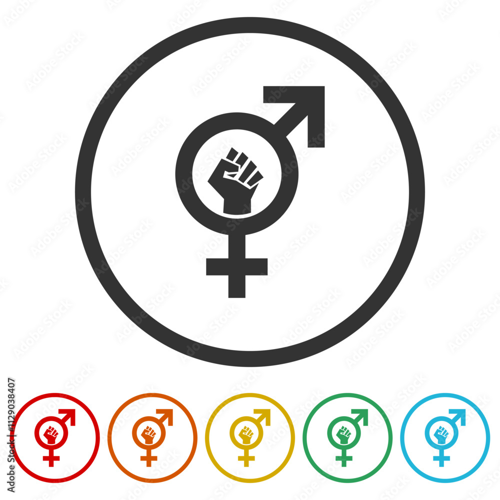 Gender sign fist icon. Set icons in color circle buttons Gender sign fist icon. Set icons in color circle buttons