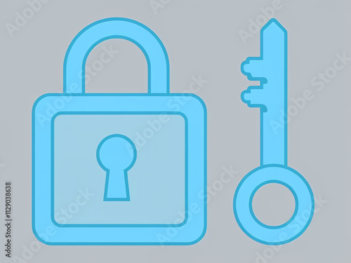 Minimalist padlock and key icon, secure lock and key symbol, safety and protection concept with lock and key illustration   photo