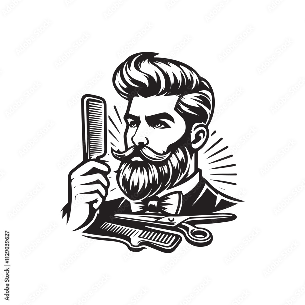 Black and white barber logo vector for your service Black and white barber logo vector for your service