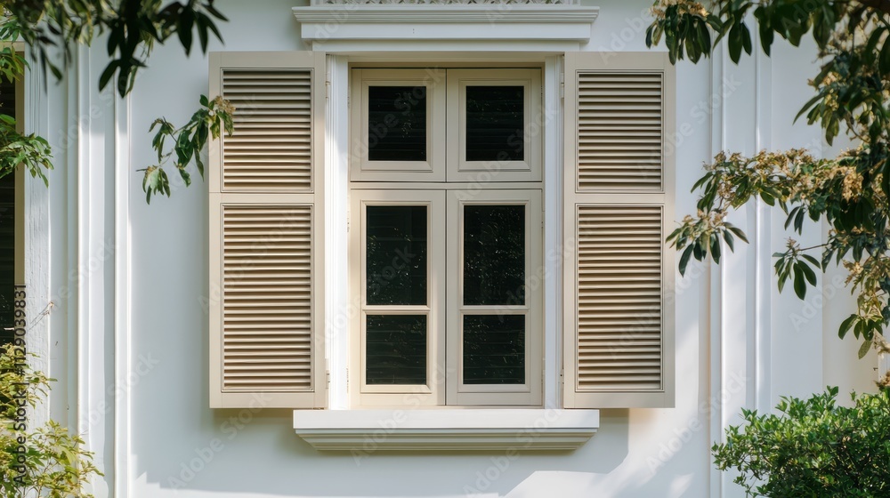 Cozy house with closed shutters Cozy house with closed shutters