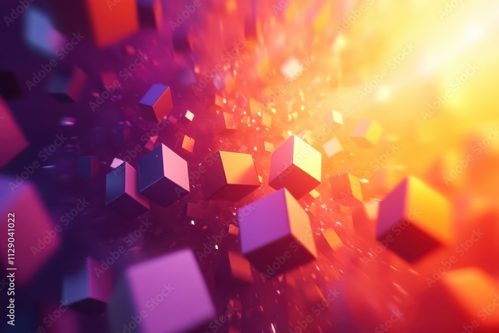 Fototapeta premium Vibrant abstract backdrop with illuminated geometric cubes casting dynamic shadows