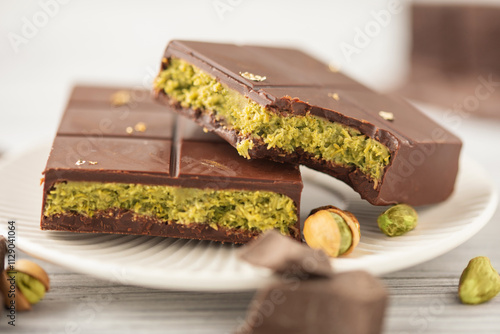 Canvas Print Dubai chocolate  with green kataifi and pistachio paste