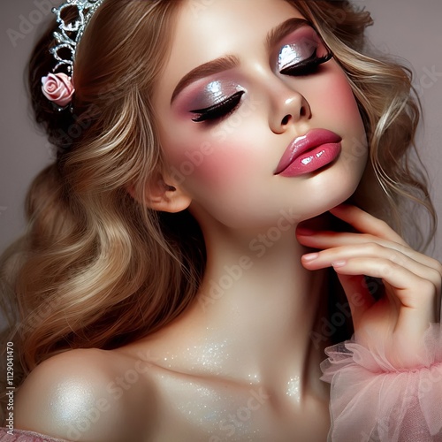 65 Fairy Tale Princess Delicate shimmery eyeshadow rosy cheeks a photo