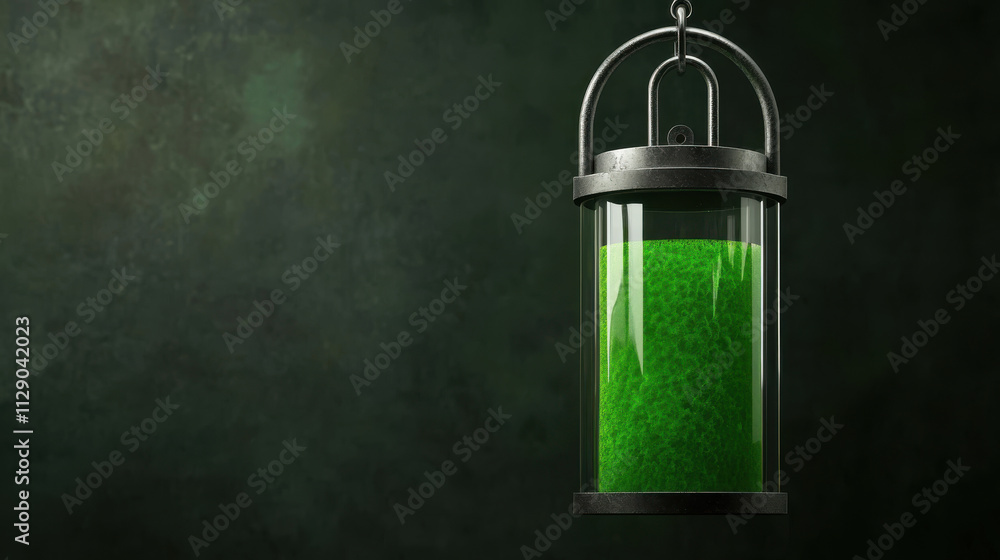 Bacteria cage concept. Glowing green bacteria in glass cage with dark background Bacteria cage concept. Glowing green bacteria in glass cage with dark background