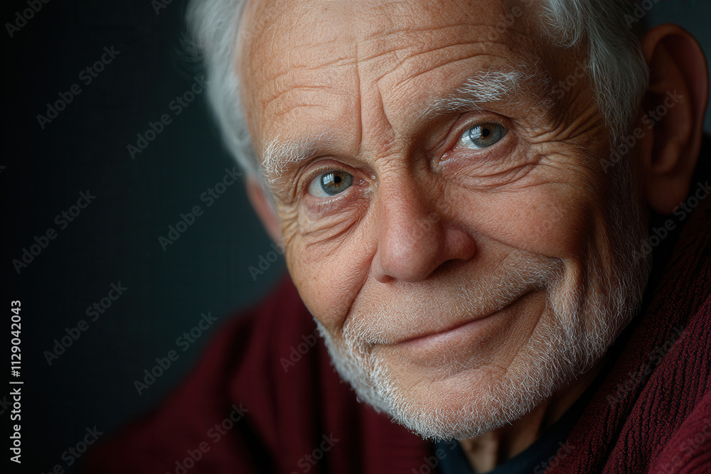 Older man with warm smile sitting indoors during evening light, showcasing wisdom and experience in a cozy atmosphere Older man with warm smile sitting indoors during evening light, showcasing wisdom and experience in a cozy atmosphere